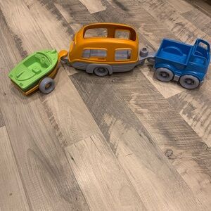 Green Toys Kids Toy Vehicle Set - Orange Camper, Blue Truck, Green Boat